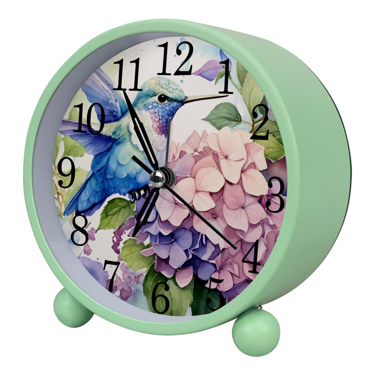 Alarm Clock Hydrangea Hummingbird, Silent Non-Ticking with Night Light