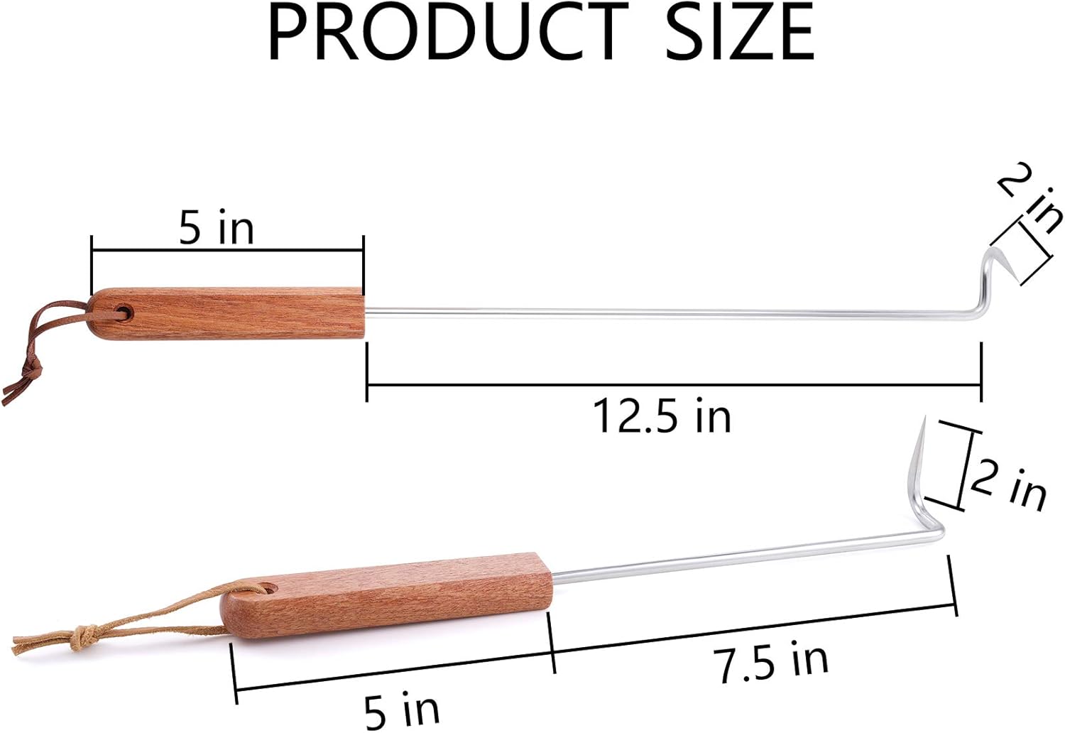 LQLMCOS 2Pcs Food Flipper Turner Hooks Stainless Steel BBQ Meat Hooks Cooking Barbecue Turners Hooks Grill Accessories with Wooden Handle for Grilling & Smoking (17.5 in+12.5 in) : Patio, Lawn & Garden