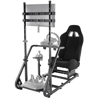 Hottoby Adjustable Driving Racing Cockpit with Seat Monitor Frame Fit for Logitech/Thrustmaster/Fanatec G920 G923 G29 T80,Frame Double Arm Reinforcement,No Steering Wheel,Pedal,Handbrake,Display