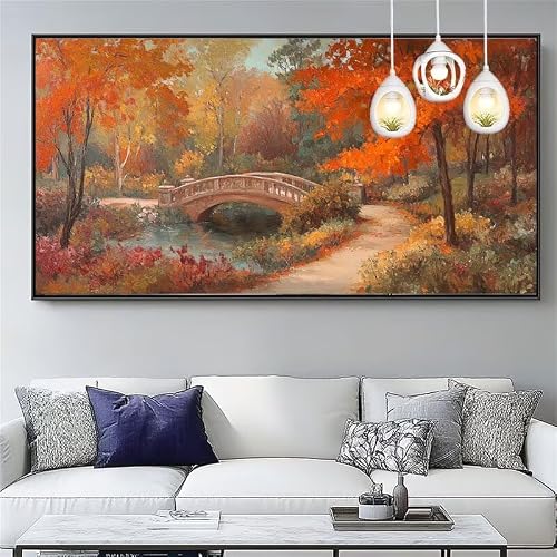 Forest Paint by Numbers Kits for Adults Beginners,Colorful Canvas Paint by Numbers for Adults Bridge,DIY Hobbies for Women Watercolor Oil Drawing Paintwork with Paint/Brushes,Gifts 12x24in XYY-1168