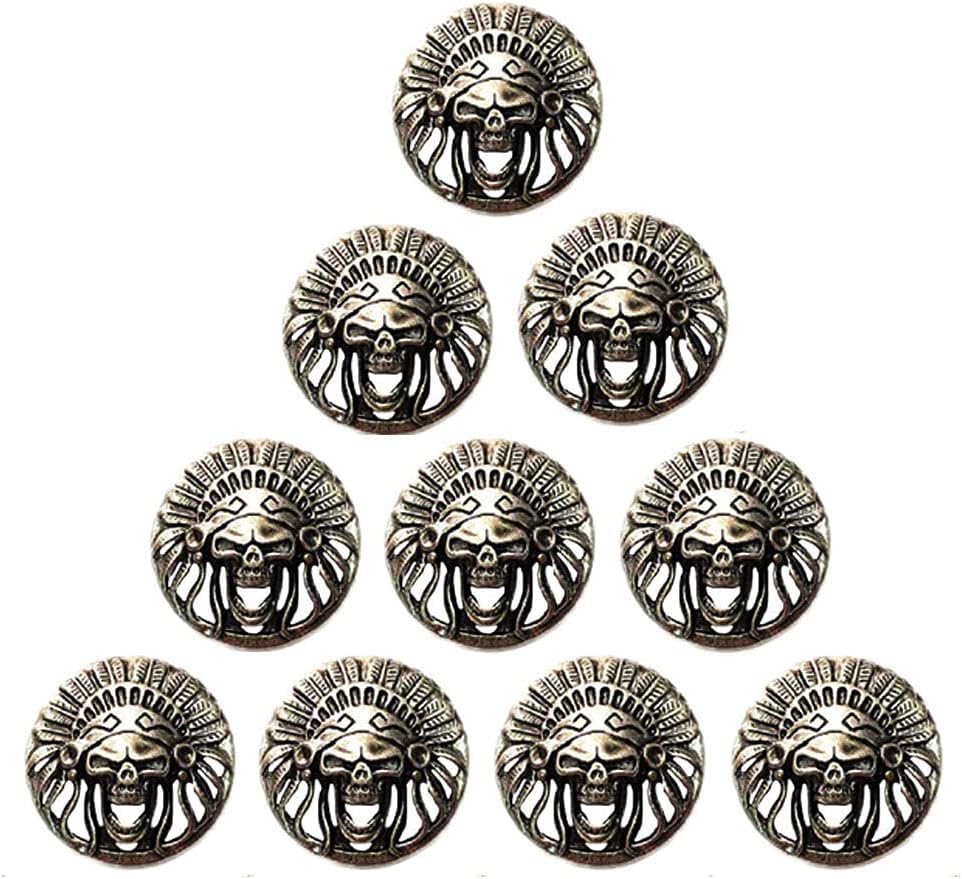 DL-DUOLAIbrandname Duolai 10pcs Antique Indians Skull Head Carving Craft Purses Leather Decoration Conchos Buttons Metal Stud Screw Back Rivet Personality Handmade Leather Product Accessories
