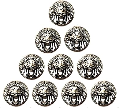 brandname Duolai 10pcs Antique Indians Skull Head Carving Craft Purses Leather Decoration Conchos Buttons Metal Stud Screw Back Rivet Personality Handmade Leather Product Accessories, silver
