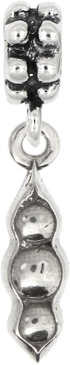 LGU Sterling Silver Oxidized 3D 3 Peas in a Pod Dangle Bead Charm
