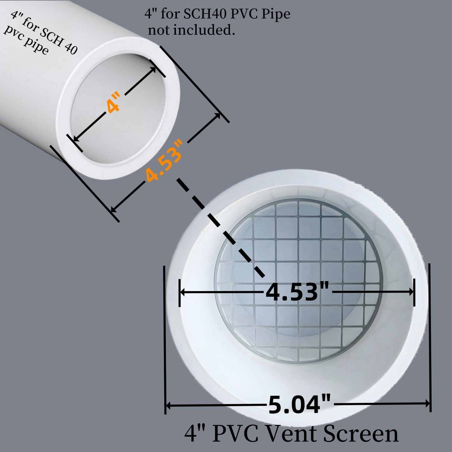 4" PVC Vent Cap with Stainless Steel Screen,0°Vent Termination Cap for Furnace Intake & Exhaust Vent Pipe,Fits Standard 4" PVC Pipe (Outer Diameter 4.5" ONLY),No Elbow or Coupling Required,1 Piece