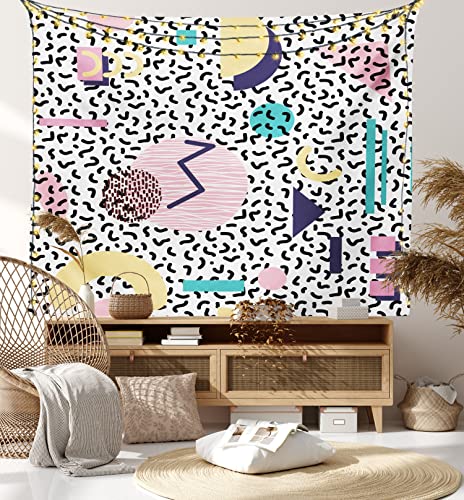 Ambesonne 90S Tapestry, Geometric Pattern In Retro Style Round Half Moon Triangle Shapes Art, Wall Hanging For Bedroom Living Room Dorm Decor, 60" X 80", Yellow Pink #TOP6