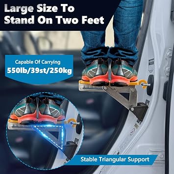 Adjustable Roof Rack Door Step, Foldable Car Roof Rack Step, Universal Fit 7 Gear Car Latch Door Step, Adjustable Angles, Aluminum Alloy for Trucks Cars, SUV, RV, Off-road Vehicle(Orange)