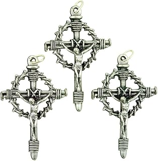 Religious Art Lot of 3 Silver Tone Crown of Thorns Crucifix 2 Inch Nails of The Cross Pendant