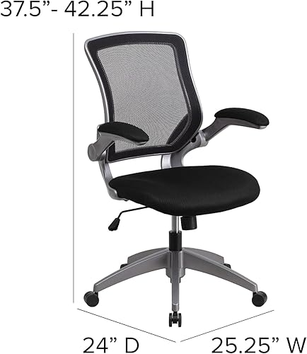 Miniatura 3 de Flash Furniture Kale Silla de oficina ergonómica giratoria de malla negra con marco gris y brazos abatibles