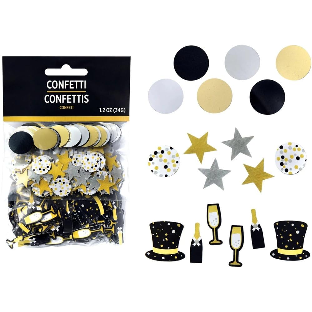 Amscan Elegantes Konfetti, Vorteilspackung – Schwarz, Silber, Gold, 34 ml (1 Stück) – perfekte Party-Dekoration für jede Feier oder Veranstaltung