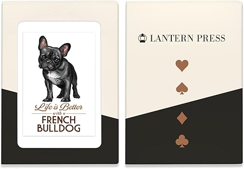 Miniatura 4 de Lantern Press Bulldog francés, negro, la vida es mejor, fondo blanco (52 cartas de juego, baraja de cartas de tamaño póker con comodines)