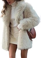 COZYPOIN Women's Long Faux Fur Coat - Warm Fluffy Shaggy Lapel Jacket with Pockets, Mid-Length Winter Outerwear