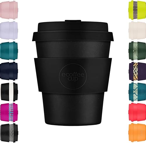 Ecoffee Cup Taza de café reutilizable de 8 onzas, ecológica, 100% a base de plantas, con tapa y funda de silicona, sin melamina y biodegradable,