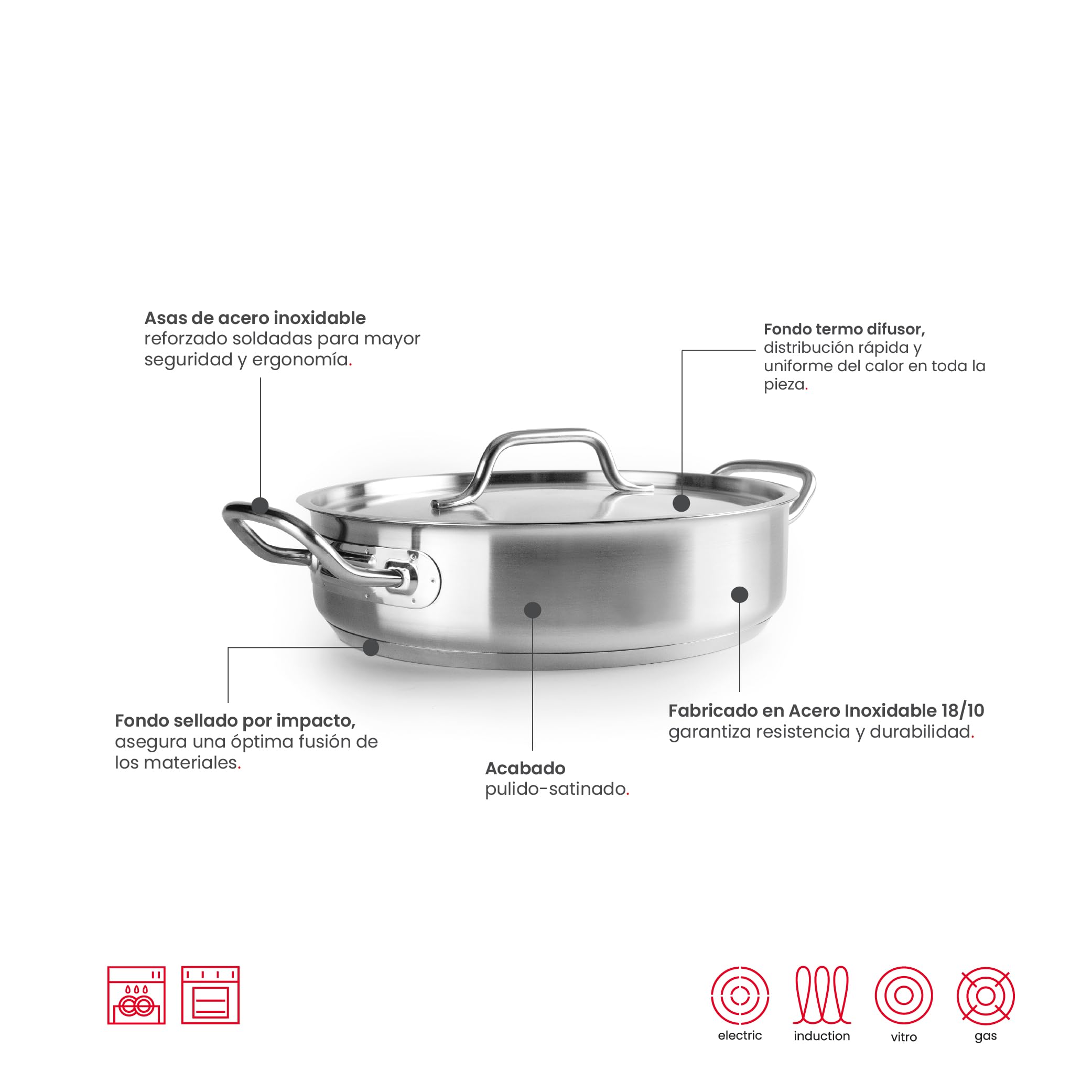 IBILI - Guisera Con Tapa Inox Ebbe 32 Cm, Acero inoxidable 18/10, Apto para induccion