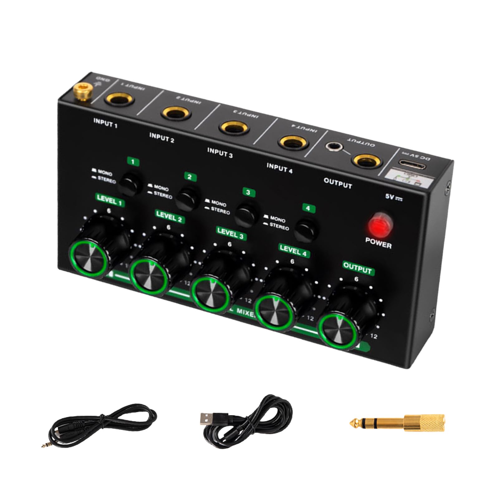 Mezclador auditivo portátil de 4 canales, diseño de metal, sonido profesional, compatibilidad con múltiples dispositivos, mezclador auditivo USB