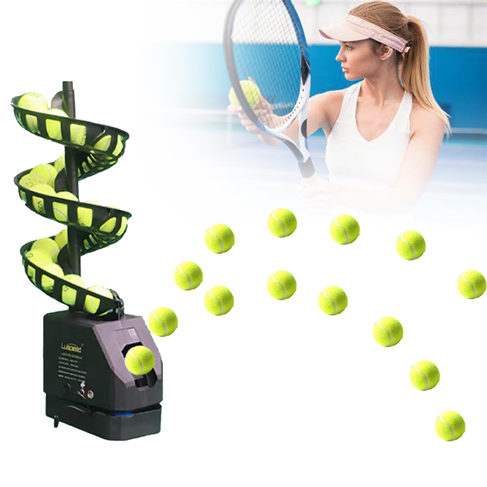 Máquina de Pelotas de Tenis, Máquina Lanzapelotas de Tenis Portátil, Lanzador Automático Profesional, Capacidad 33 Pelotas, para Principiantes y Entrenamiento, Uso en el hogar/cancha