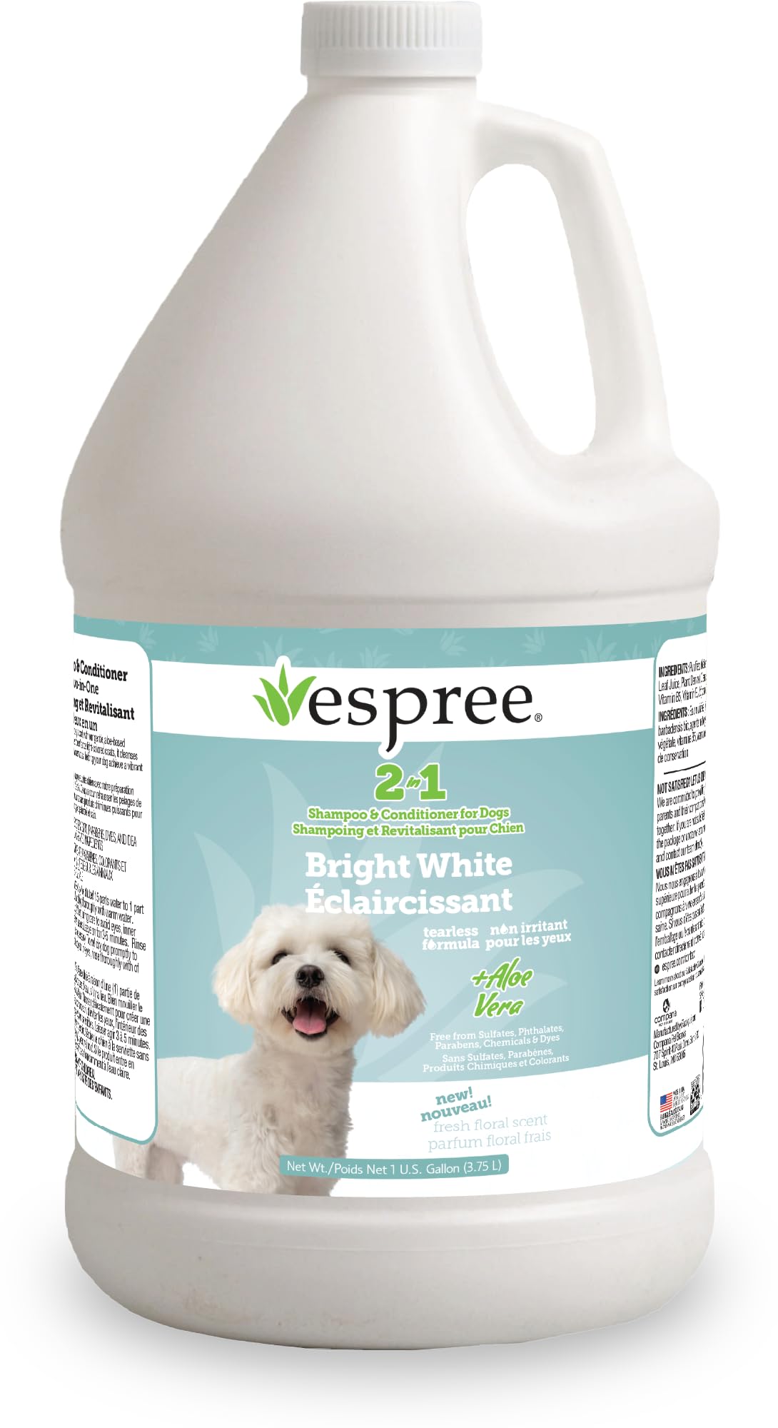 Espree Bright White Whitening Shampoo & Conditioner for Dogs, Stain-Removing, Brightening Formula for White and Light-Coated Pets, Gentle Whitening and Hydrating for Sensitive Skin, Gallon