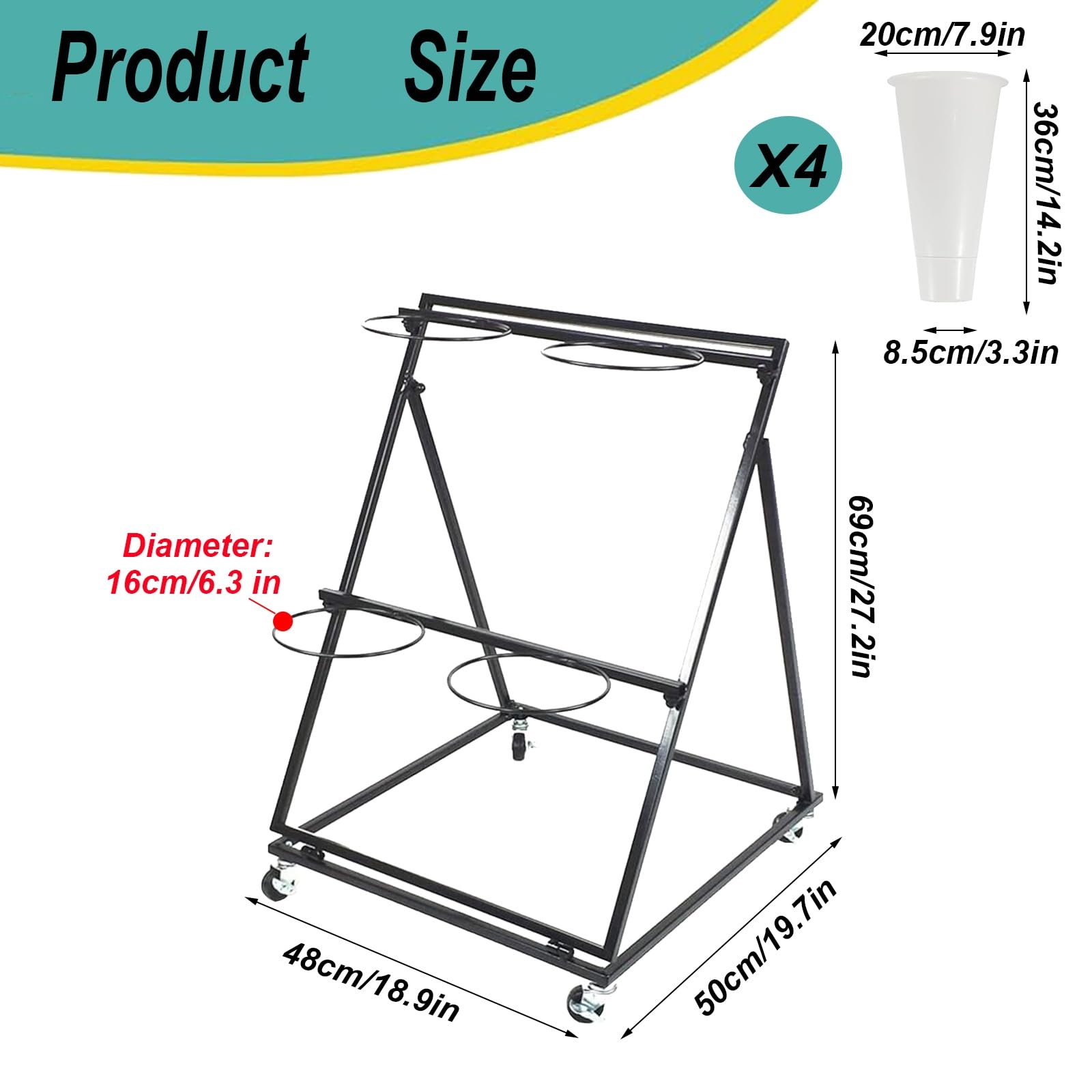 Présentoir de Fleurs avec roulettes, étagère à Bouquets Portable for Jardin, Balcon et événements en Plein air(2 Tier 4 White Bucket)