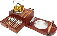 Vista 1 de Cenicero de cigarros, bandeja de vidrio para whisky y bandeja de ceniza de madera con cortador de puros, incluye cajón y ranura para sostener puros
