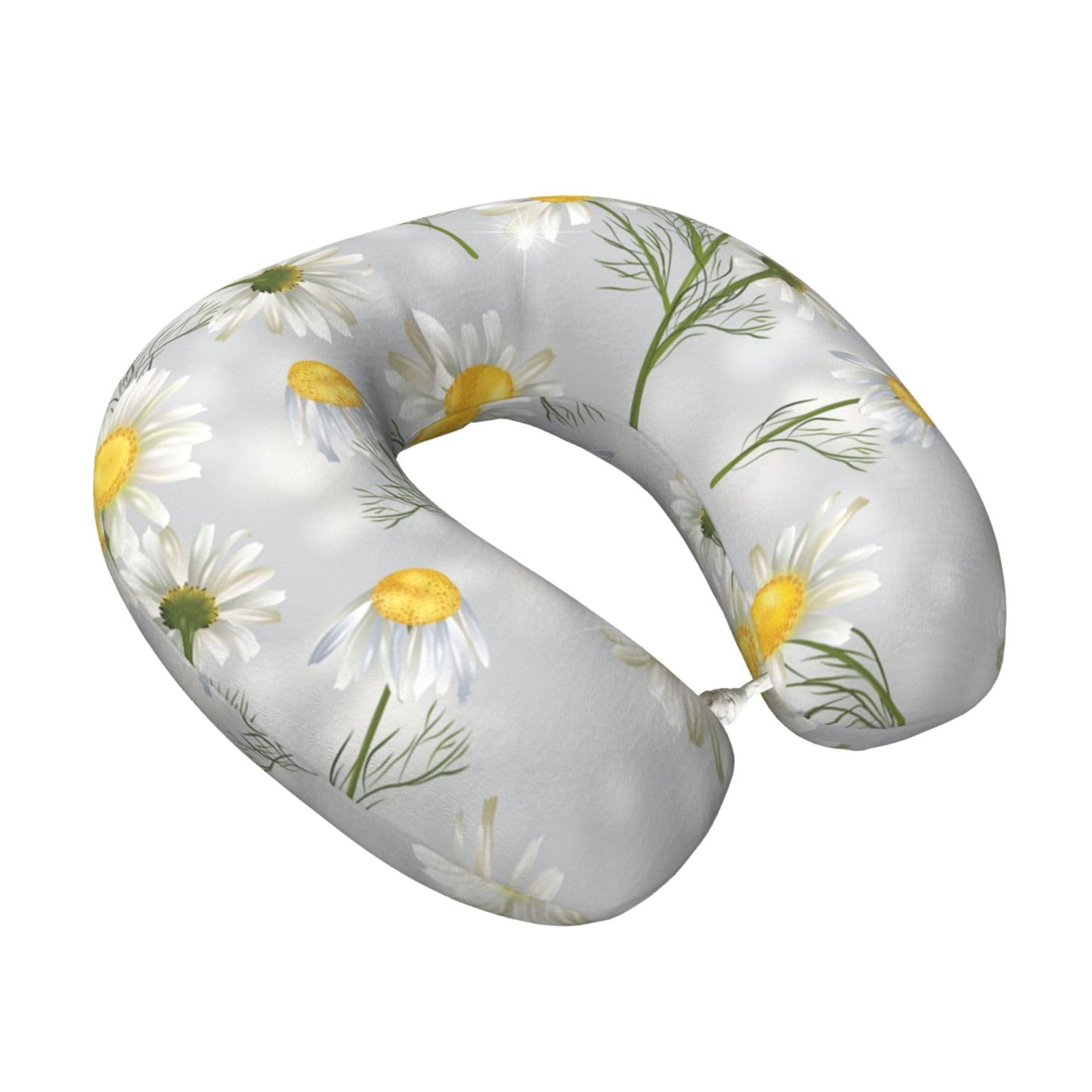 LKYMOH Chamomile Flowers, Travel Neck Pillow U-Shaped Memory Neck Support Soft Comfortable With Washable Cover For Airplane Car Traveling and Office