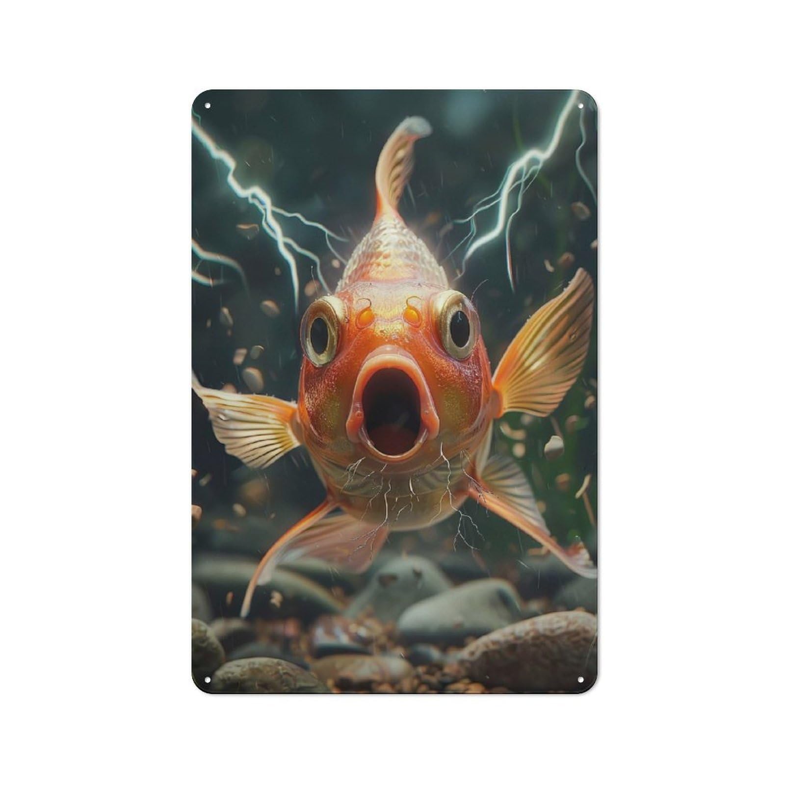 Old Style Goldfish Lightning Decorative Tin Plaque 30x20cm, Bar Wall Plaque for Bar, Kitchen, Garage Or Games Room