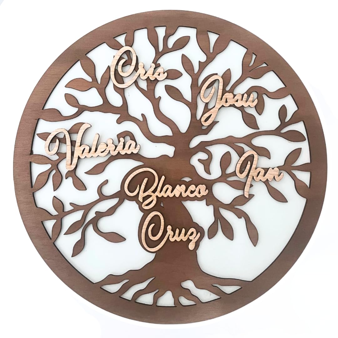 Arbol de la Vida Personalizado para Decoracion del Hogar - Regalo Original con Nombres de Madera Familia - Adornos Pared Salon - Árbol Genealógico Aniversario, Bodas, Cumpleaños, Abuelos