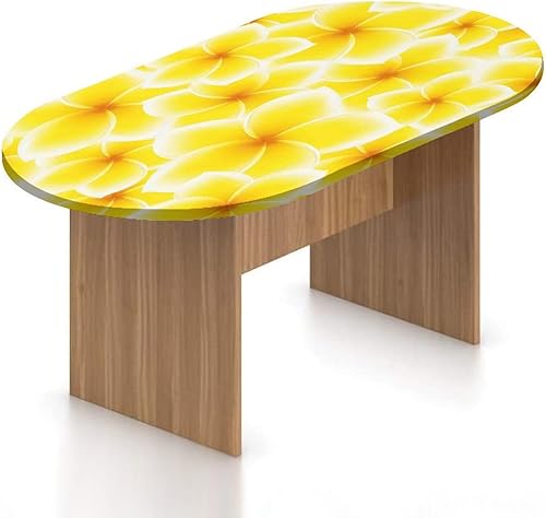 Miniatura 1 de XISUNYA Mantel ovalado ajustable de poliéster con bordes elásticos y flores amarillas, para mesa de mesa Plumeria Frangipani con bonito estampado de