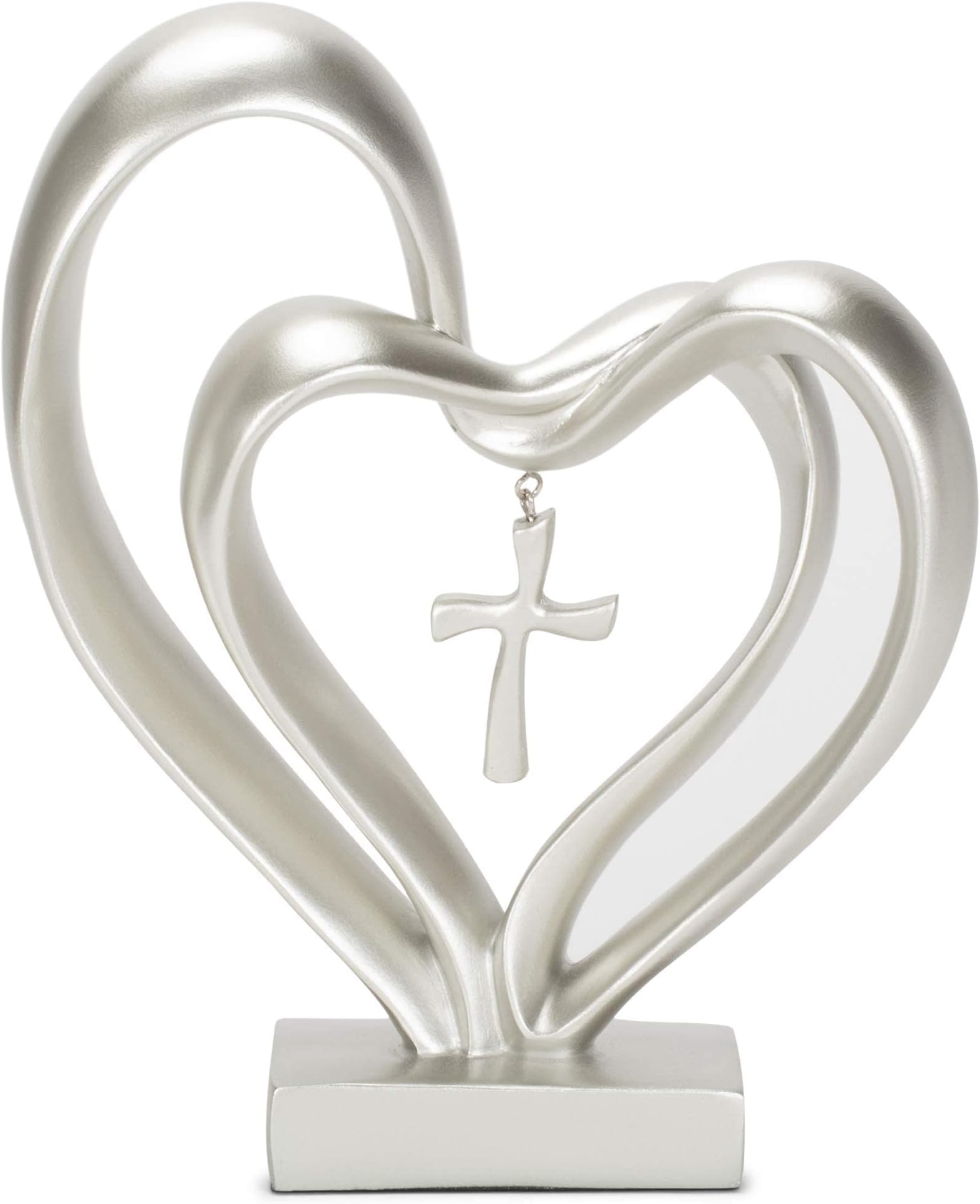 DENUVI Easter Jesus Entwined Hearts Cross， Cross Decor with 2 Joined Hearts, Decorations for Table Christian Standing Cross Home Decor (silver)