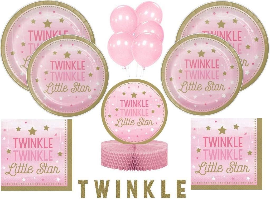 Girls Birthday Twinkle Twinkle Little Star Tableware and Decoration Kit for 24 (97 Pcs)