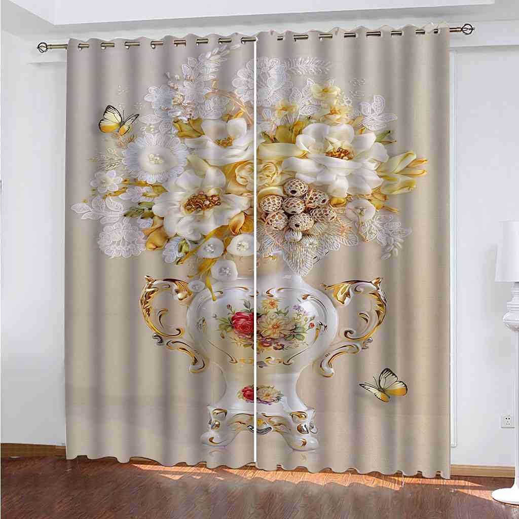 Rideaux occultants 100% polyester isolant thermique à oeillets motif vase de mode 3D