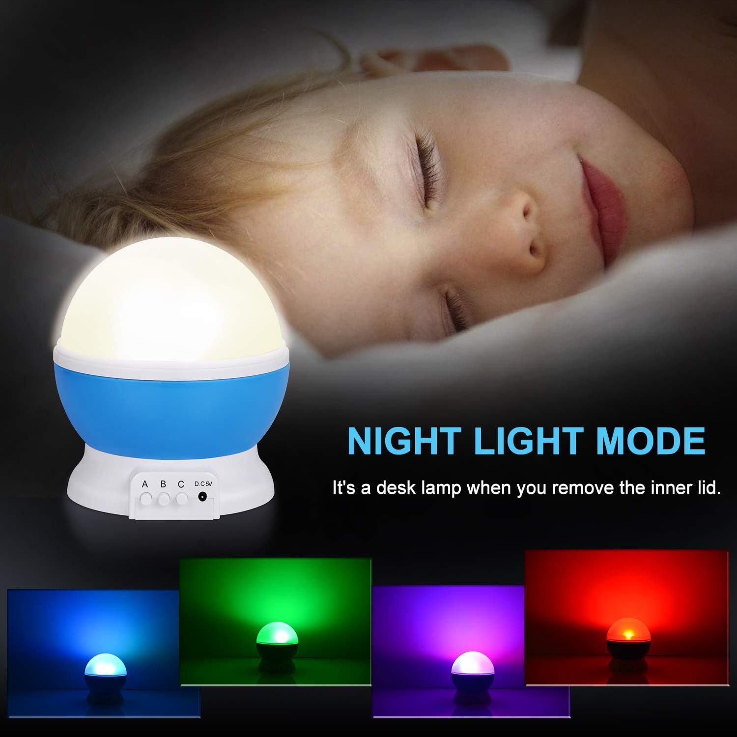 Night Lights for Kids, SUNNEST Baby Night Light 360 Degree Rotating Star Projector with USB Cable, 8 Light Color Changing Night Light Projector for Bedroom Nursery Decor, Christmas Gift