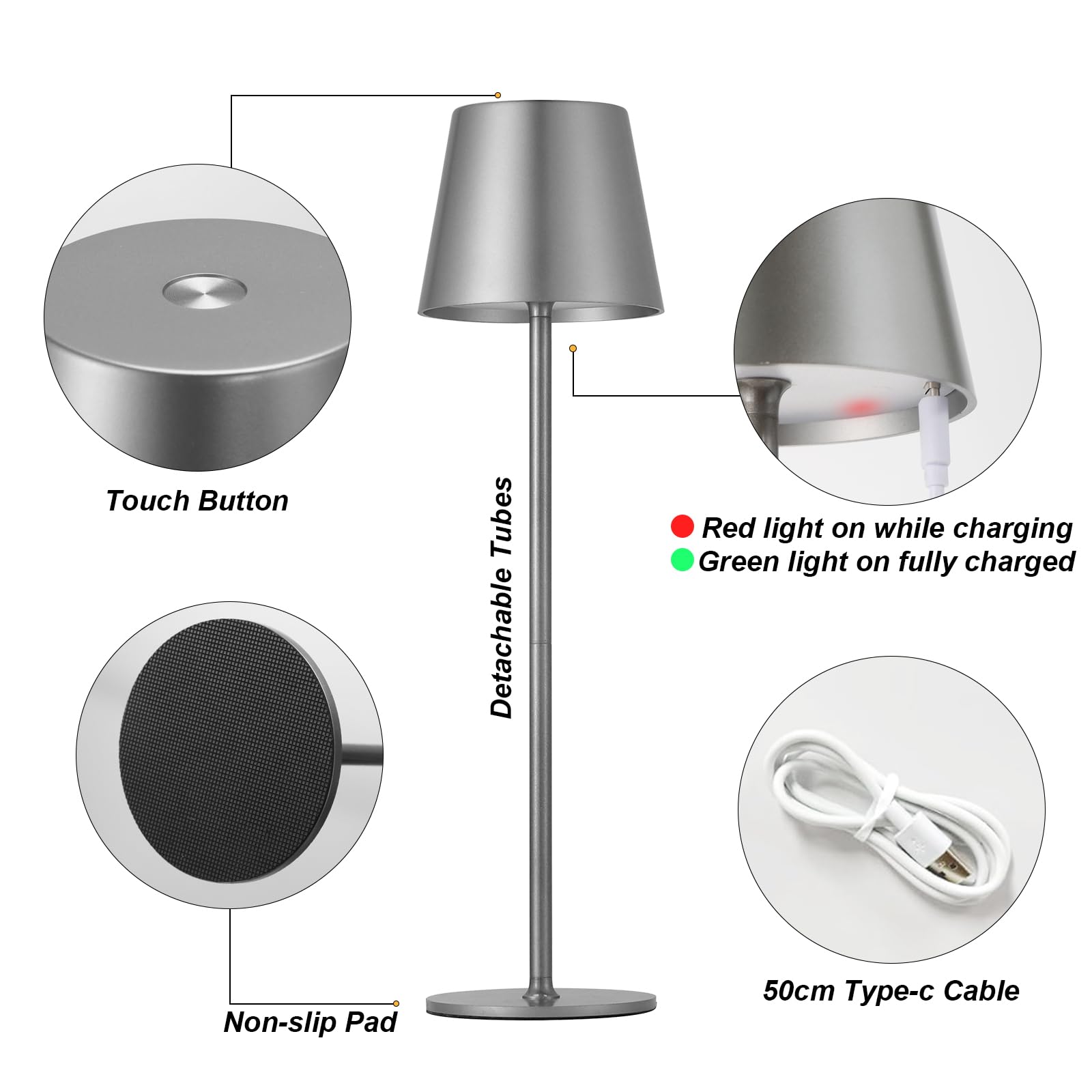 2 Lampade Da Tavolo LED Senza Fili, Dimmerabili Touch, 3 Temperature Colore, Batteria 5000 MAh, Ricaricabili USB-C