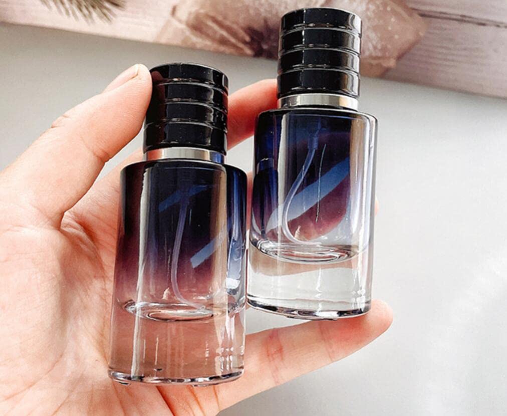 Botellas de perfume de vidrio de 30 ml, botellas de perfume vacías degradadas negras con tapa de rosca negra, recargables, portátiles, cuadradas, vacías, atomizadores, frascos de cosméticos
