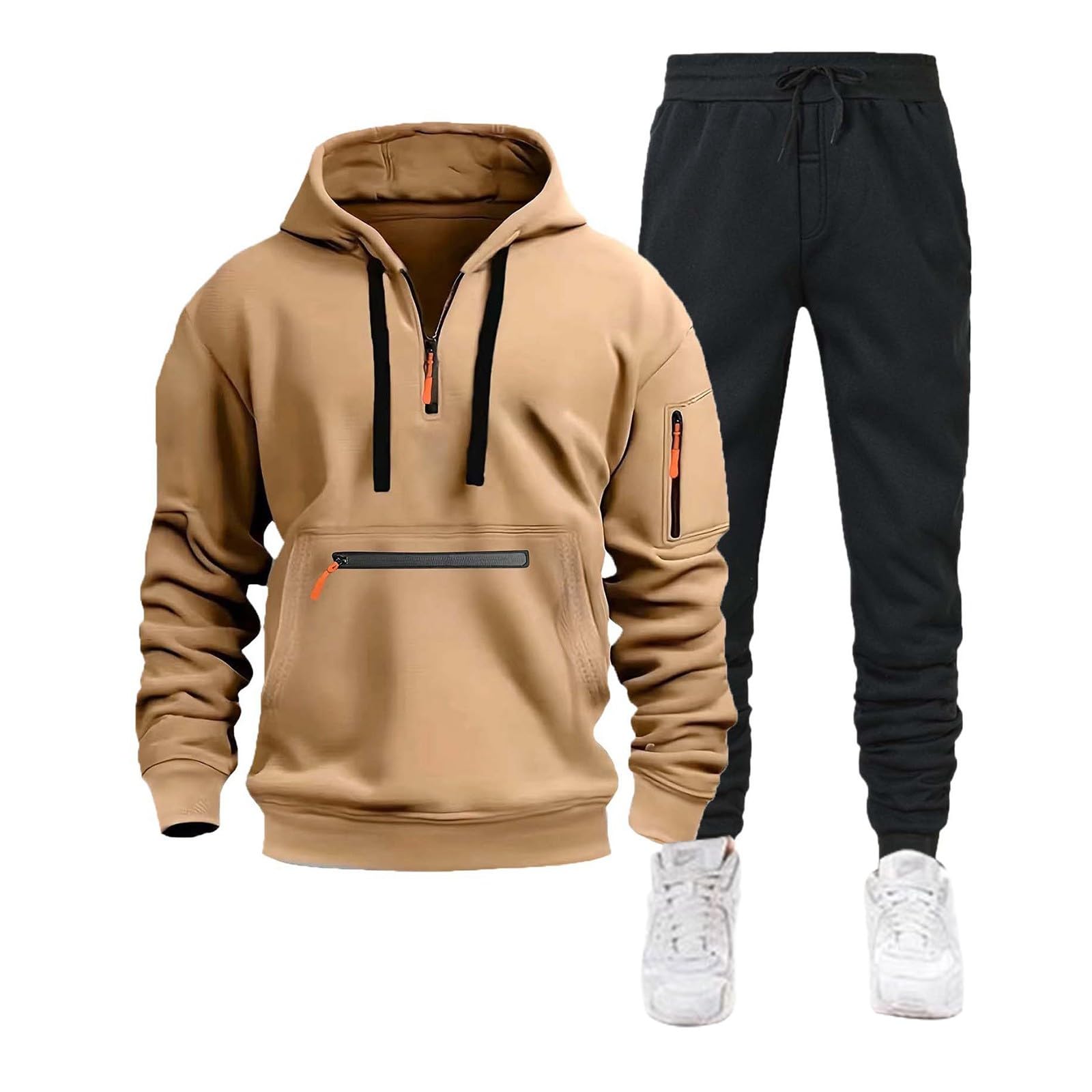 MJGkhiy Tuta Uomo Completa Invernale Felpa Con Zip e Cappuccio Due Pezzi Felpe e Pantaloni Tuta Set Tracksuit Tute da Ginnastica Completo Abbigliamento Sportiva Tuta Felpata Complete Offerte Suit