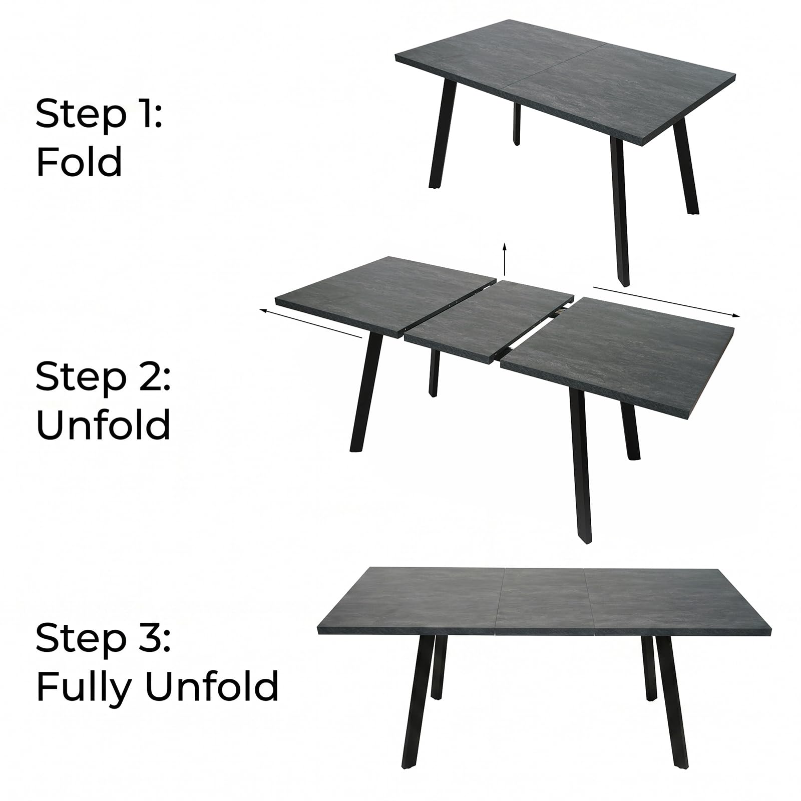 JIEXI Set tavolo da pranzo allungabile, moderno grigio scuro, tavolo da cucina, tavolo da pranzo mobili per soggiorno, appartamento