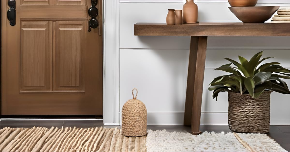 PEMAR Handwoven Jute Door Stopper with Handle – Weighted Door Stop for Indoor Use, Floor-Friendly Felt Base, Subtle Handcrafted Home Accent (5.1''D x 7.5''H, 5.2lb)