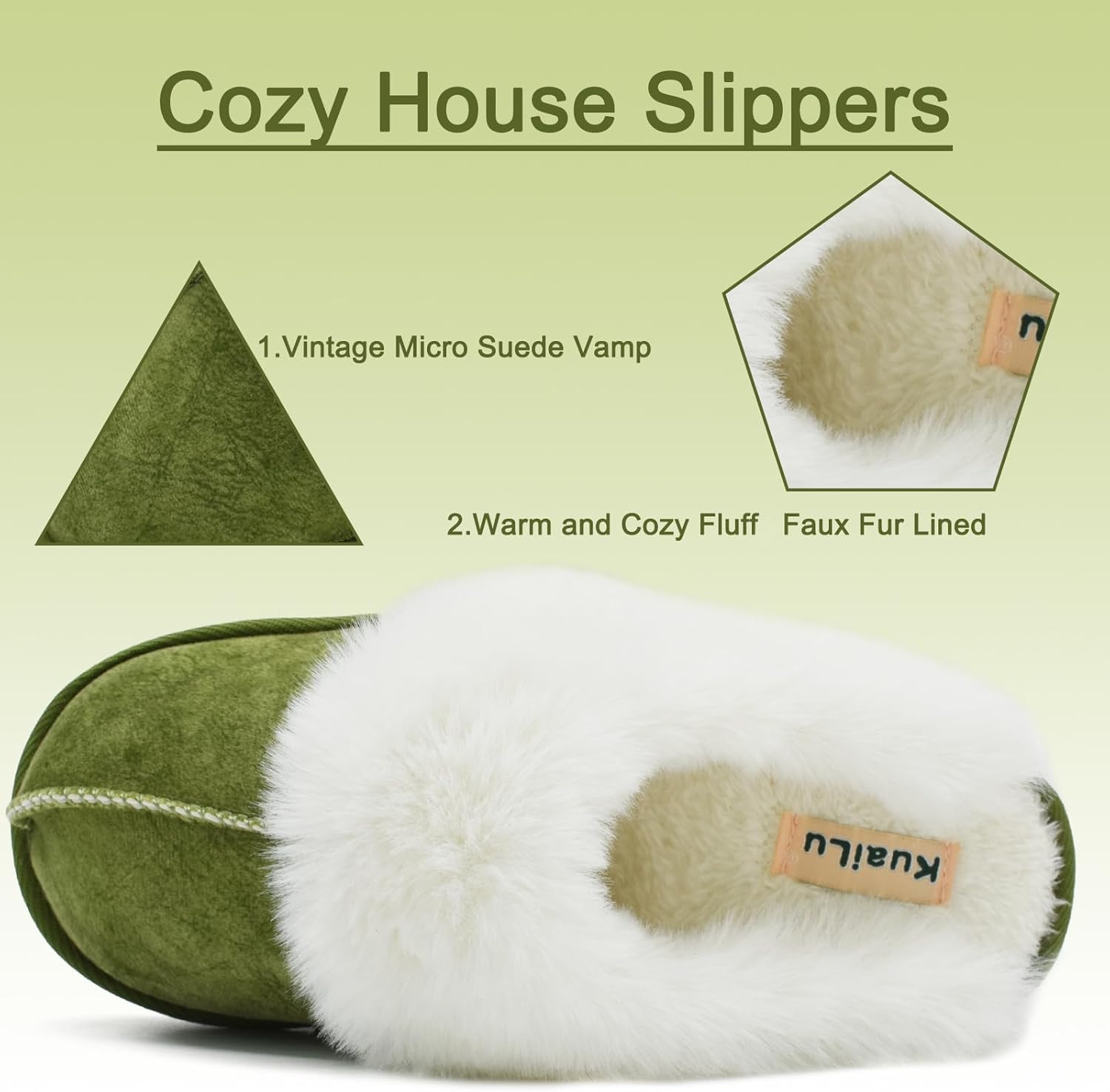 Dark Green Cozy House Slippers