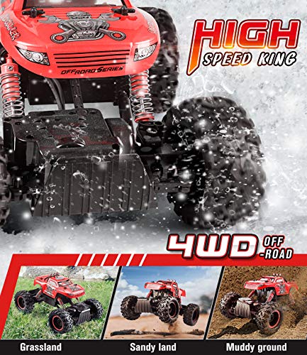 Remote Control Trucks Monster RC Car 1: 12 Scale Off Road Vehicle 2.4Ghz Radio Remote Control Car 4WD High Speed Racing All Terrain Climbing Car Toys Car Gift for Boys （Red） - Thumbnail 3