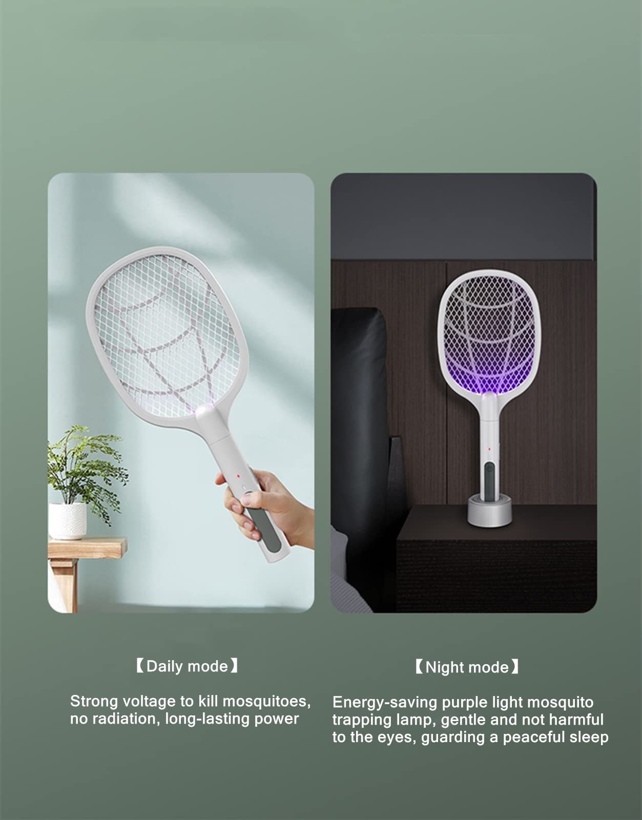 FAXIOAWA Matamoscas eléctrico, matamoscas eléctrico Recargable por USB de 3000 V y lámpara antimosquitos UV 2 en 1, con Base de Carga, Blanco (S)