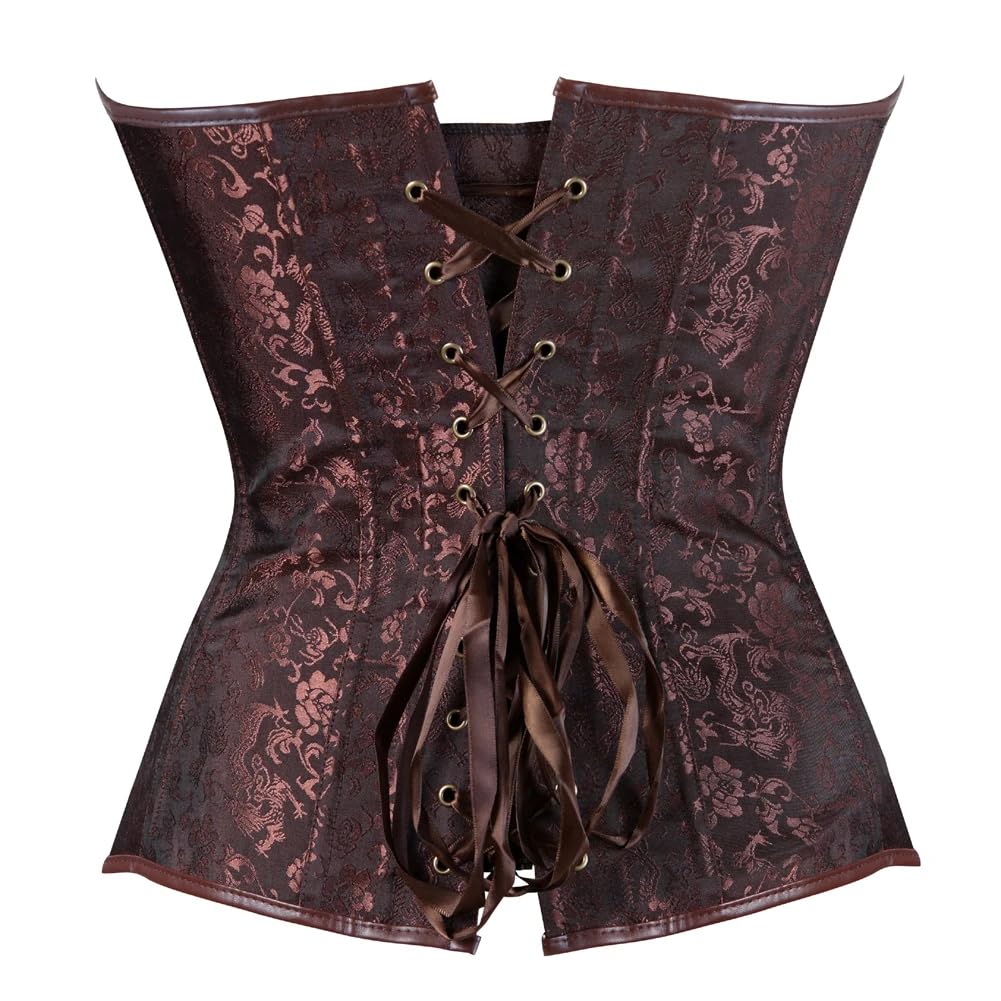 Corsetto da Donna - Abbigliamento da Clubwear per Feste Senza Spalline in Jacquard con Stampa Floreale Regolabile con Cerniera Frontale in Pelle alla Moda