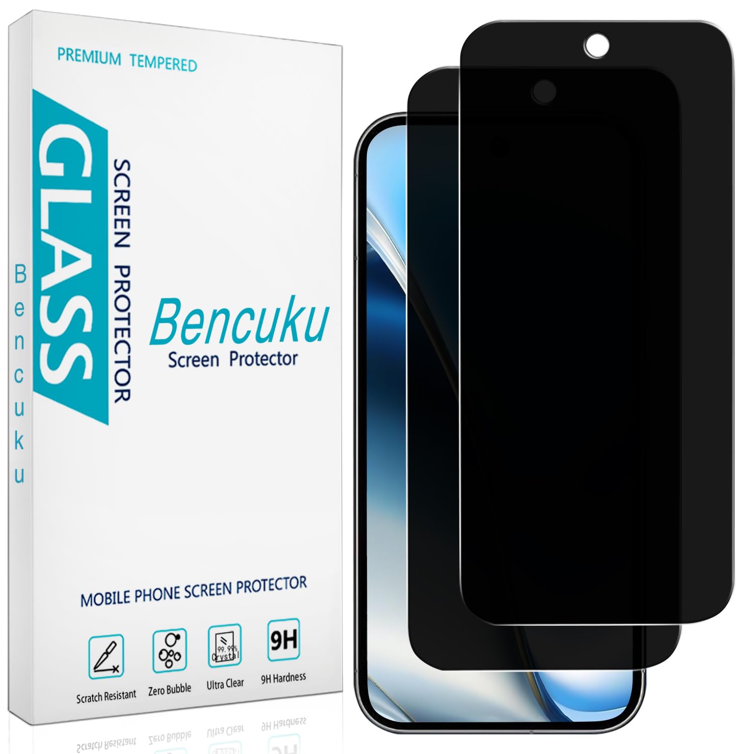 Bencuku (2 Pack) Privacy Screen Protector for Google Pixel 9 / Pixel 9 Pro 6.3 Inch Anti Spy Private Tempered Glass, Support Fingerprint Unlock, Anti