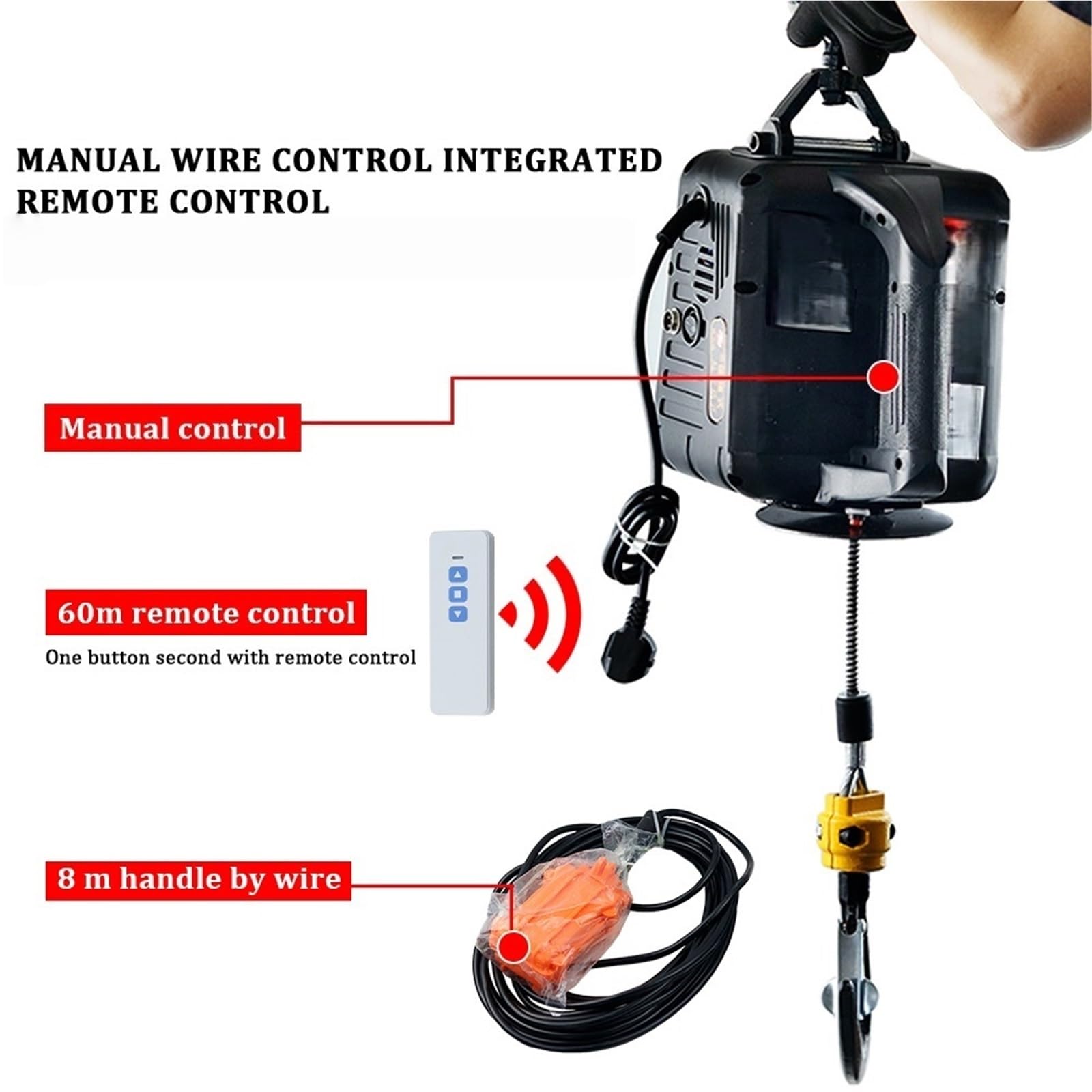 Argano elettrico 220v 500kg Gru Telecomandata Paranco A Fune Elettrico Guscio In Alluminio Coperta Piccola(3 IN 1-100 KG 25M)