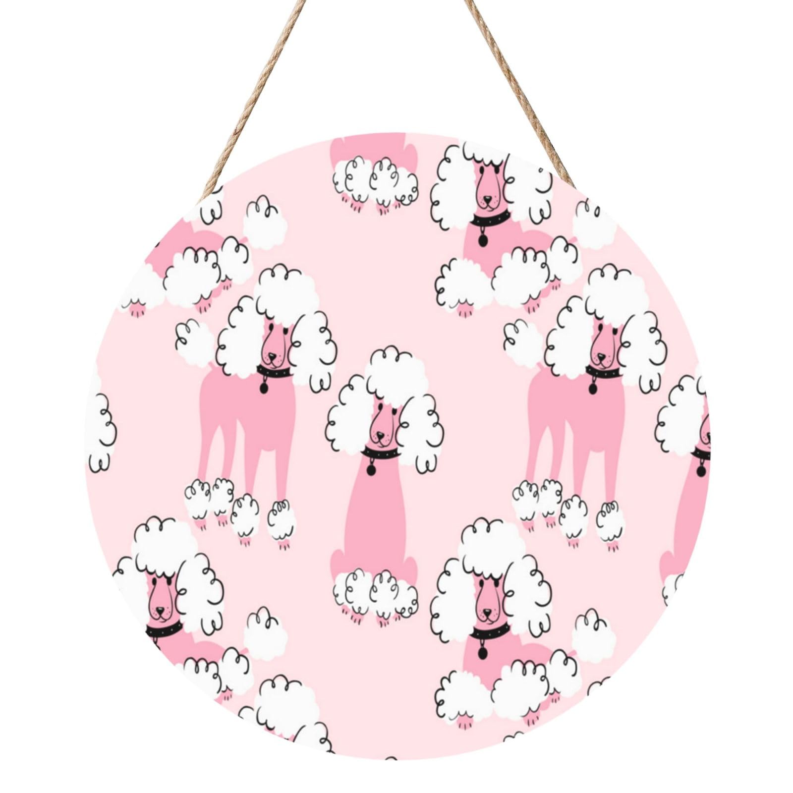 InOmak Doodle Poodle, Round Wood Panel Painting 12 in, Wall Hanging Painting For Home