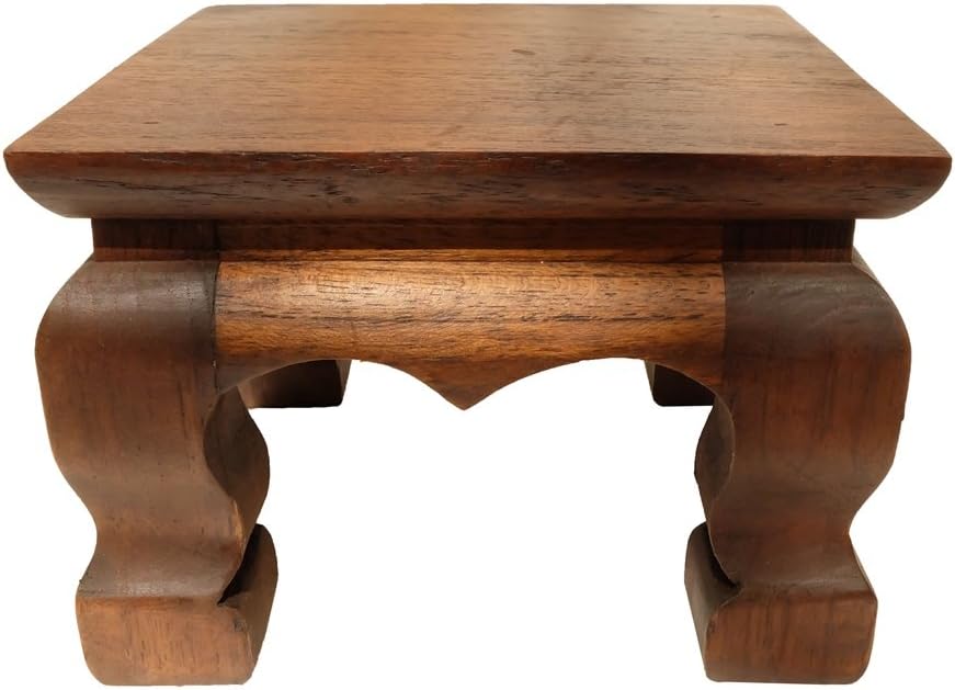 Design by UnseenThailand Mini Table Buddha Statue Stand Worship Pedestal Thai Wood Carving. (W6"xD6"xH4")