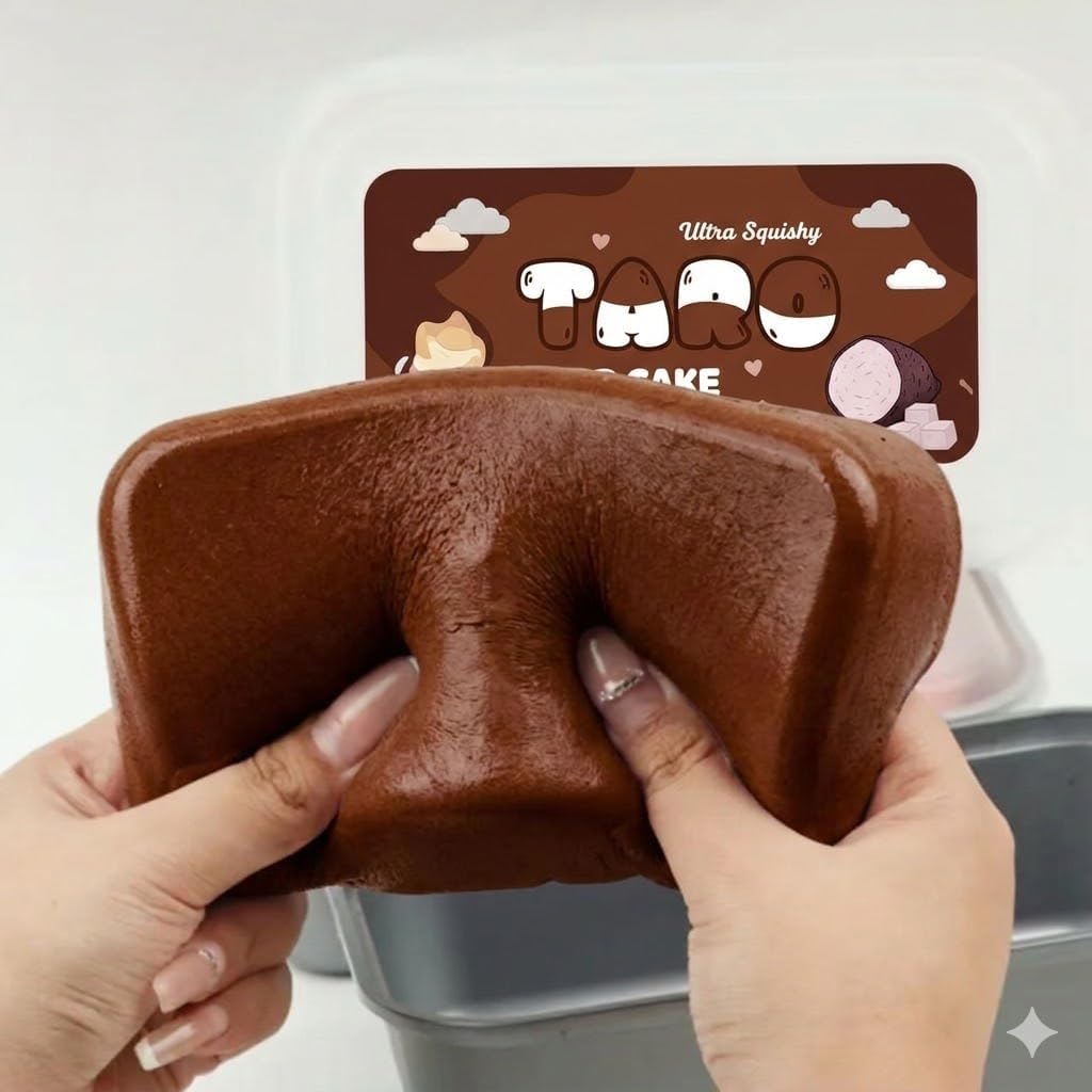 Realistic Faux Box Cake Stress Relief Tool for Adults Sticky Tactile Dough Fidget for Office Desk Focus Anxiety Management Slow Rising Sensory Squeeze for Adults (Chocolate)