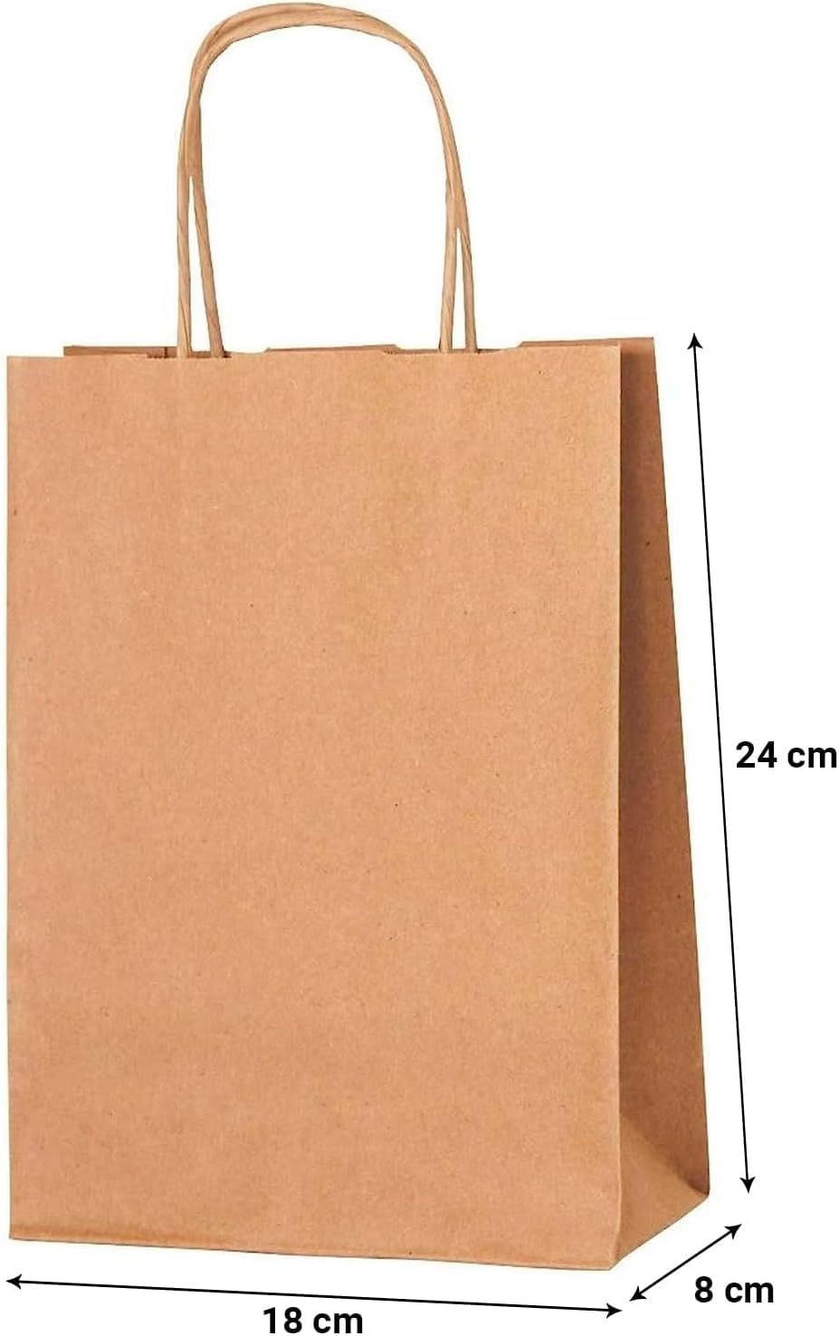 ADRI. Pack 50 bolsas de papel regalo pequeñas con asas 24 x 8 fondo x 18. Bolsitas de regalos en kraft, bolsas para regalar detalles en cumpleaños, bodas, comuniones (1)