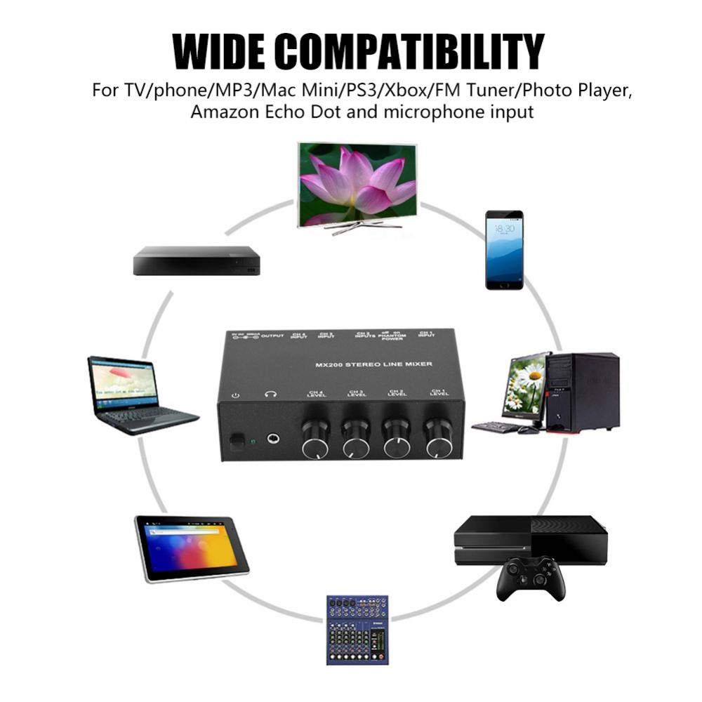 Zerone Mixer Audio Mini Noise Cancelling Karaoke Mixer 3 canali Input e Output Stereo Mini Dj Mixer(EU)