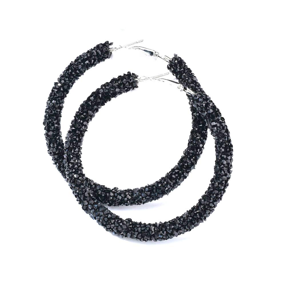 AimimierBridal CZ Crystal Hoop Earrings Sparkling Rhinestone Large Round Loop Earrings Crystal Paved Wedding Prom Party Festival Jewelry for Women