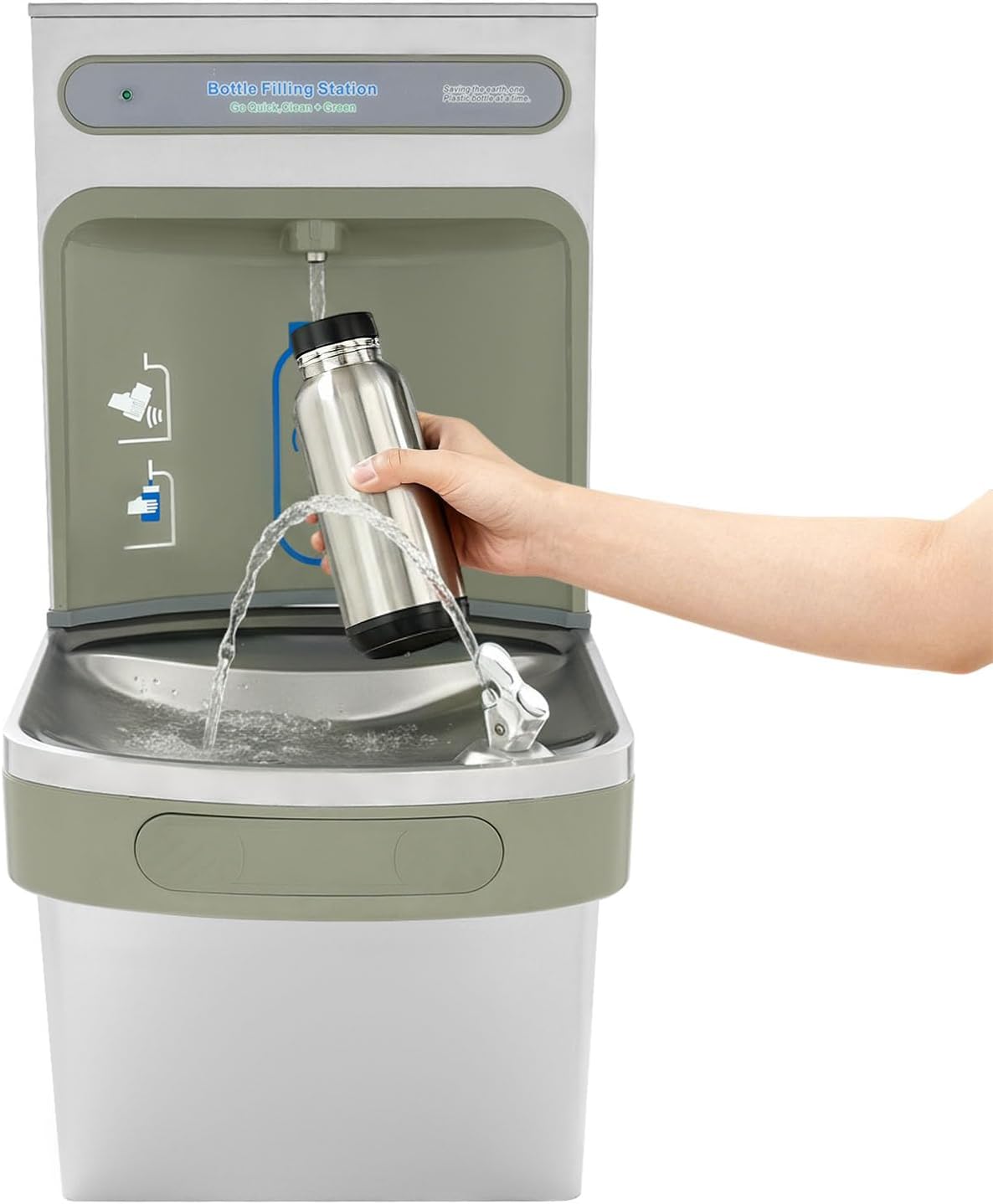 Wall Mounted Water Fountain with Bottle Filling Station,Induction Water Cooler Dispenser, High Capacity Cooling, Hands-Free Automatic Instant Water Dispenser1.32-1.8gal/min Flow