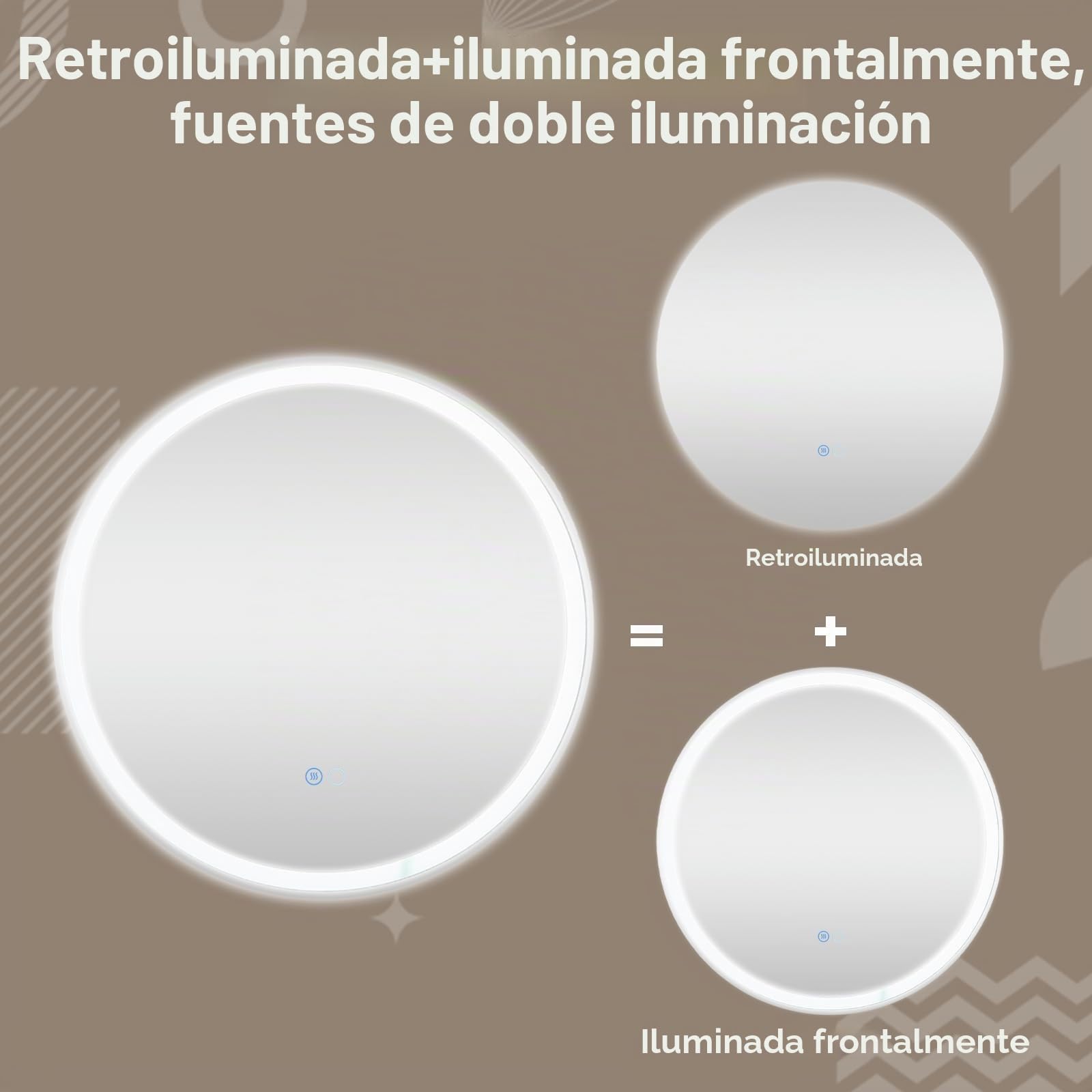 FANTASK Espejo de baño LED con iluminación, 60 cm, Redondo, antivaho, Espejo de Pared Regulable con Interruptor táctil y función de Memoria, Espejo Colgante LED para baño, 60 x 60 cm, Plateado