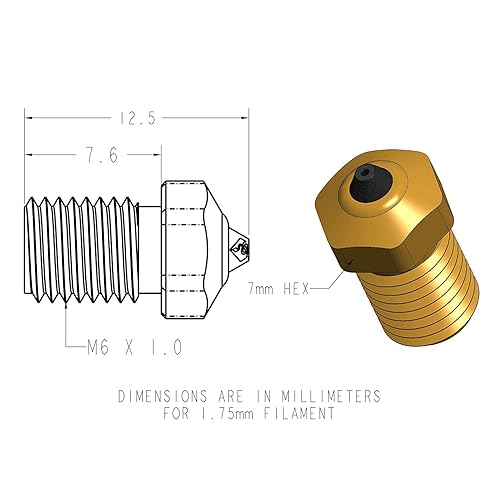 Miniatura 3 de Diamondback Boquillas – Boquillas para impresora 3D con punta de diamante sólido policristalino compatible con V6, eficiencia de extrusión